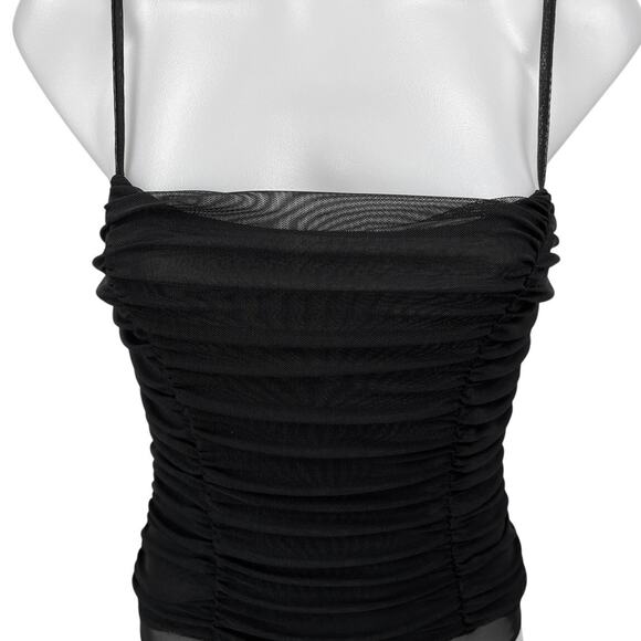 NEW Forever 21 Black Mesh Ruched Sleeveless Cami Camisole Bodysuit Tank Top Sz S - Picture 3 of 5